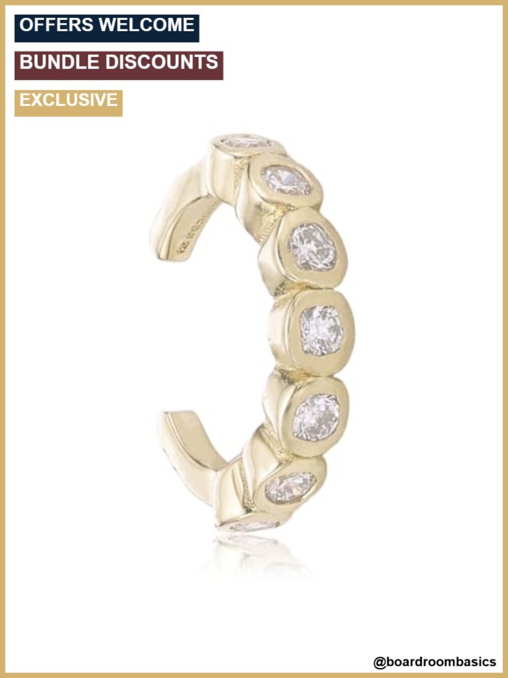 1/10 Carat Lab Grown Diamond Hexagon Ear Cuff 18k Yellow Gold Plated 925